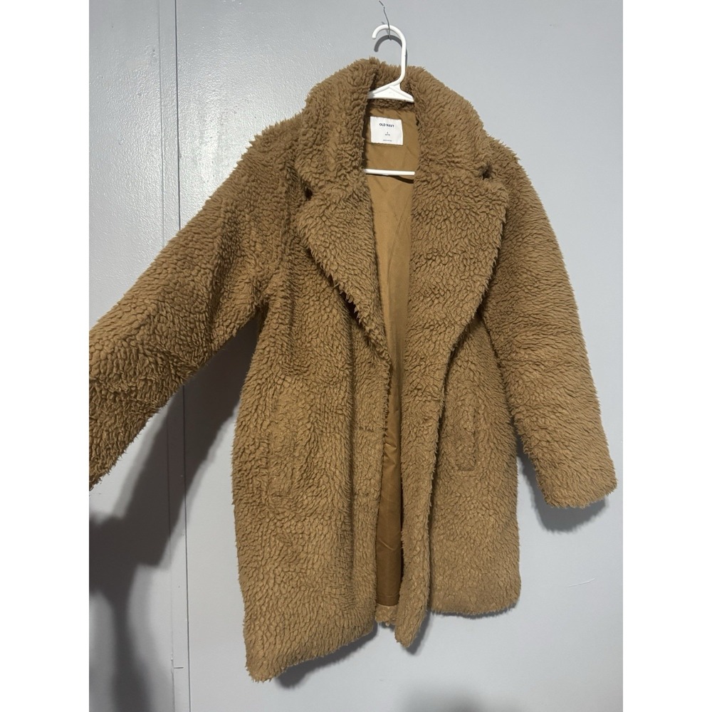 Old Navy Women's Teddy Bear Coat Pockets Button down Petite Small Long